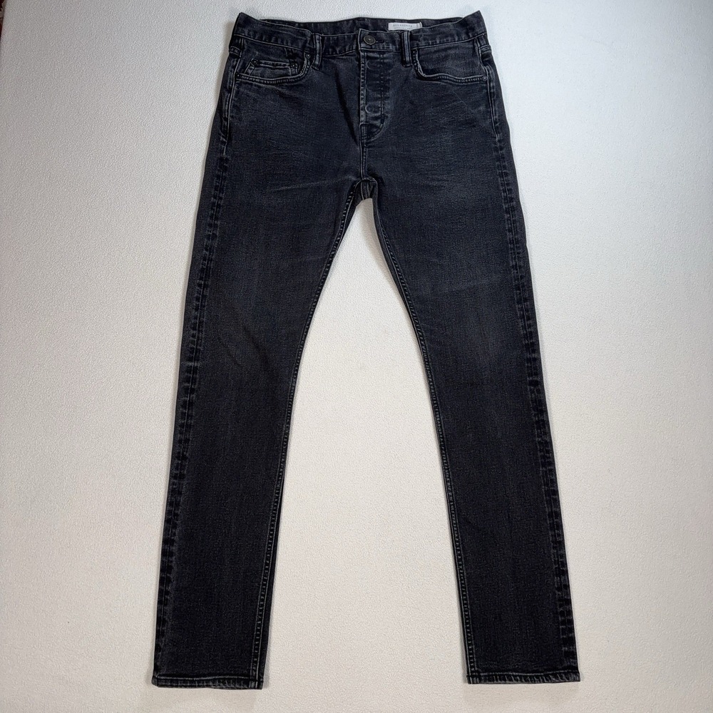AllSaints Cigarette Jeans Men's 33x31 Washed Black Skinny Stretch Button Fly
